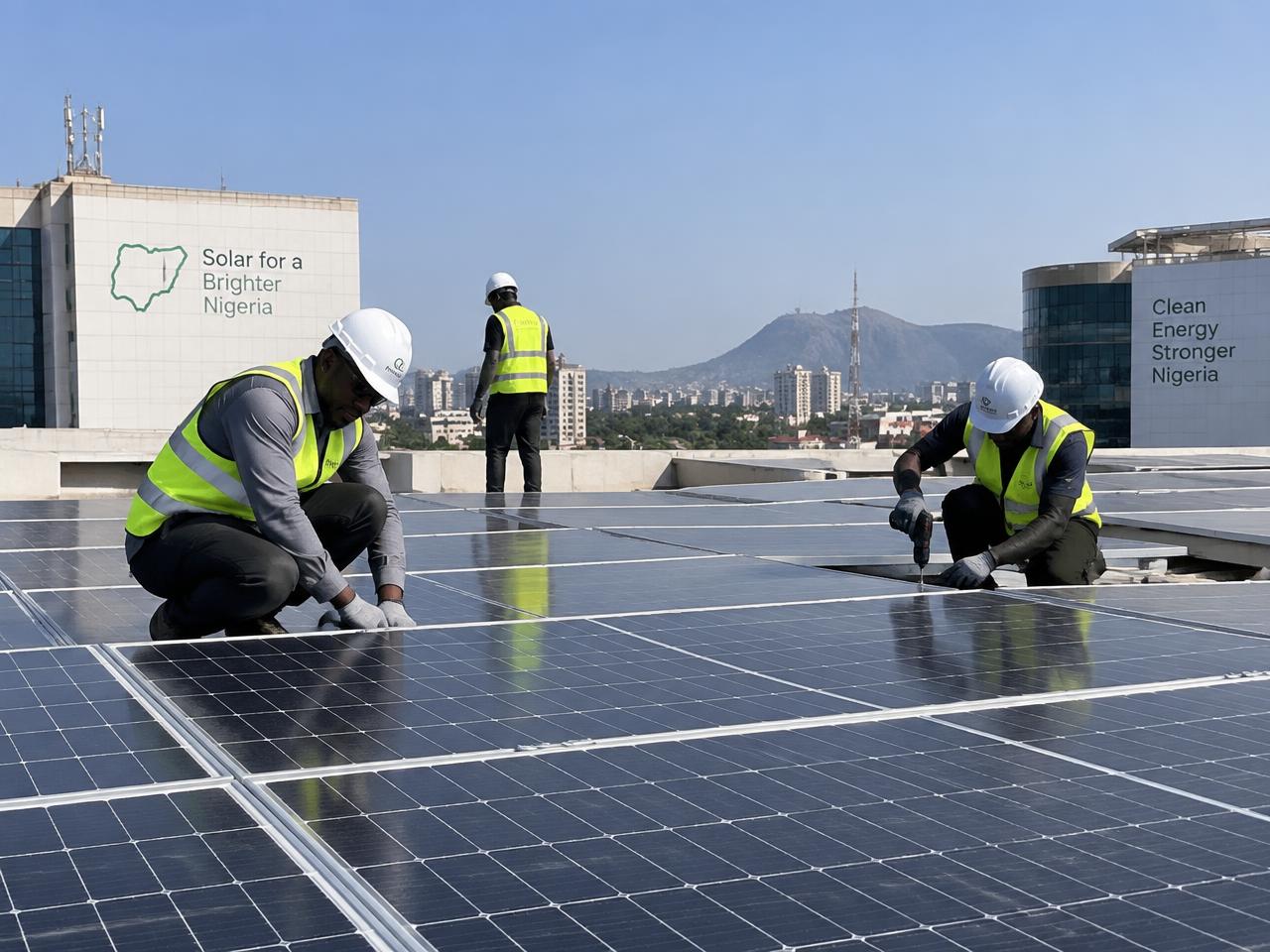 Solar photovoltaic installation work on a commercial building